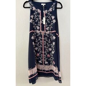 Max Studio Navy‎ Blue Floral Sleeveless Dress Womens Size Small